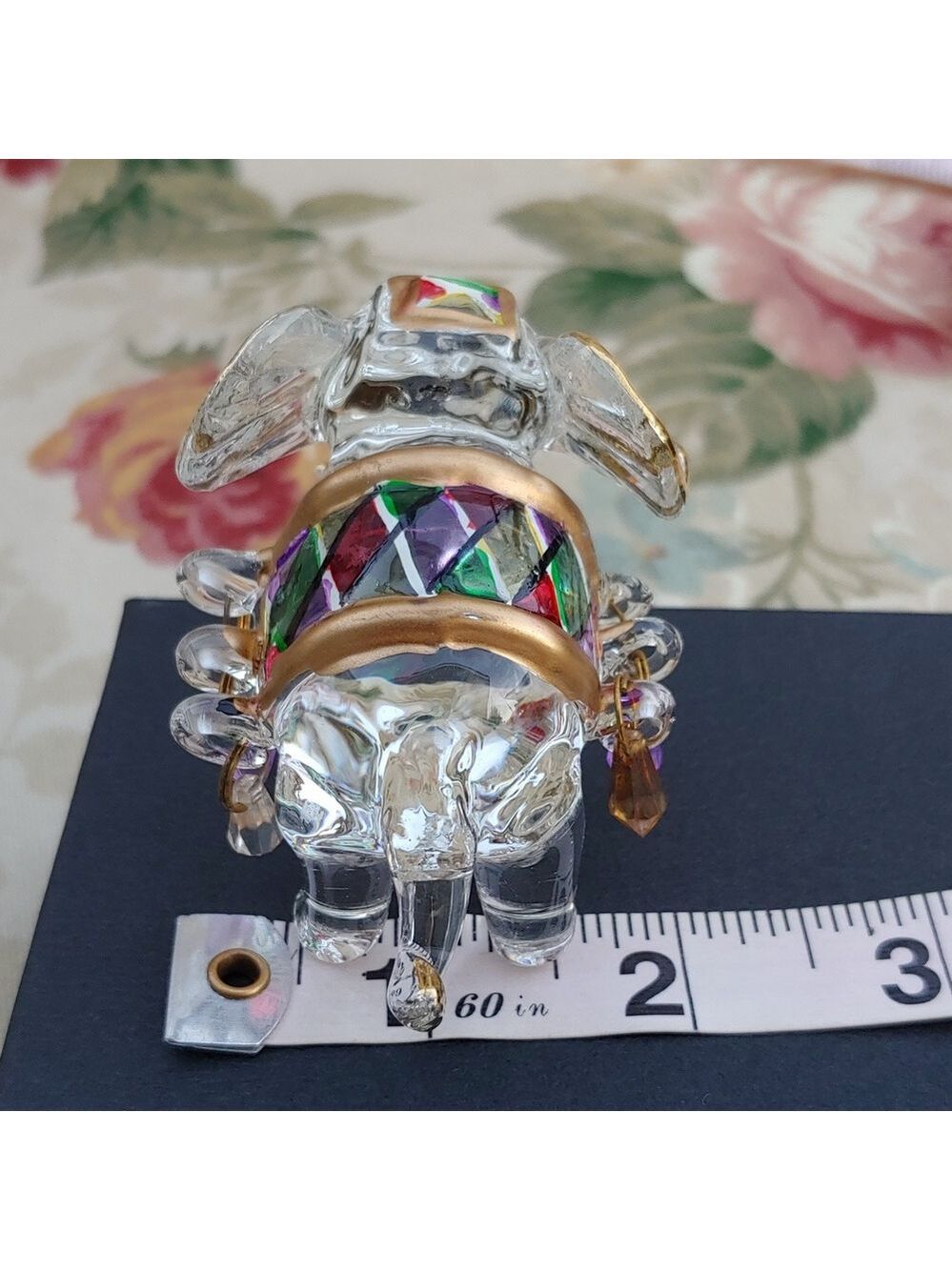 Crystal Elephant Figurine with Gold Tone Accents 4"x2"x2" - Picture 9 of 17